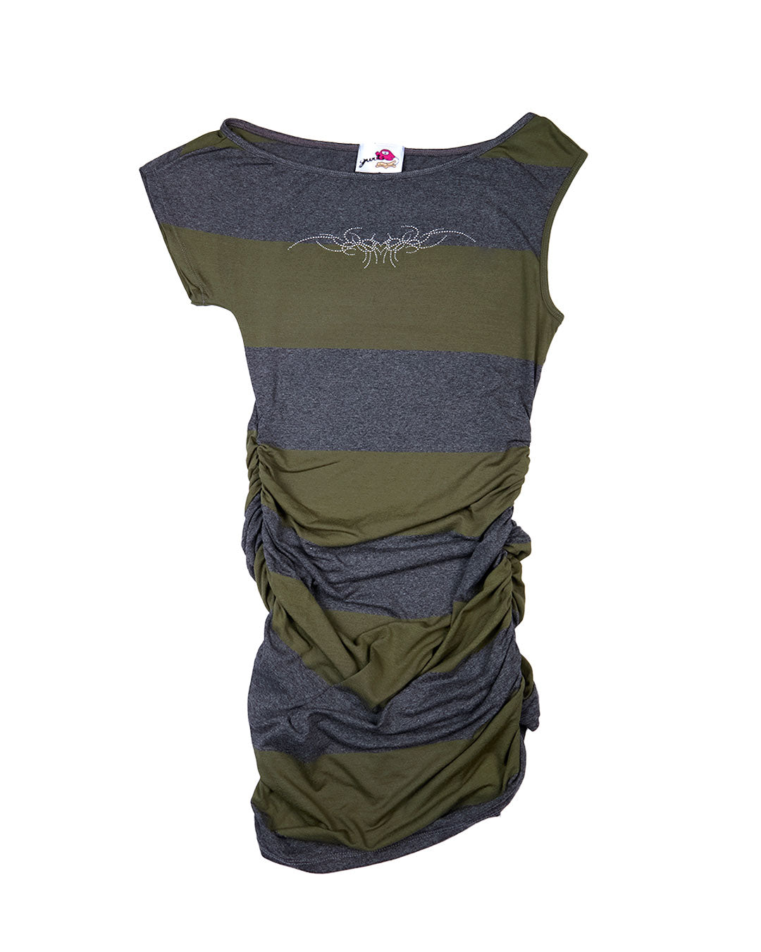 ASYMMETRICAL GREEN AND GRAPHITE DRESS
